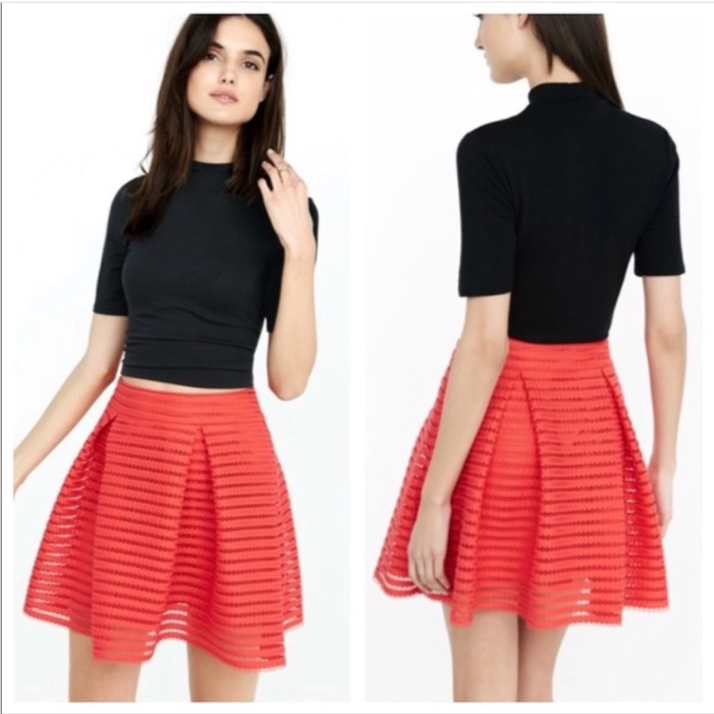 Express red pleated A-line eyelet skirt